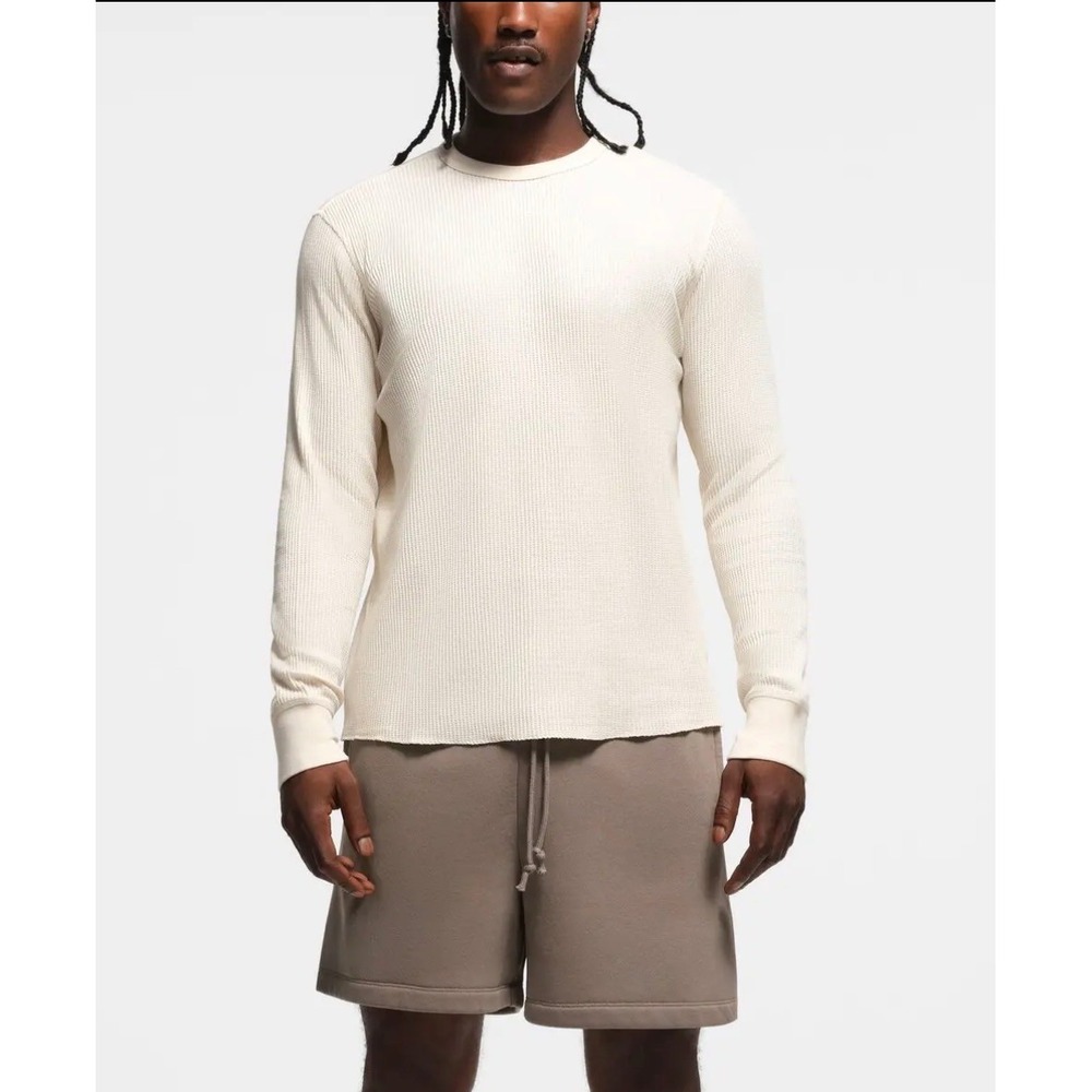 NWT SKIMS Mens Waffle Long Sleeve Top Shirt Ecru Cream Thermal Crewneck L $72